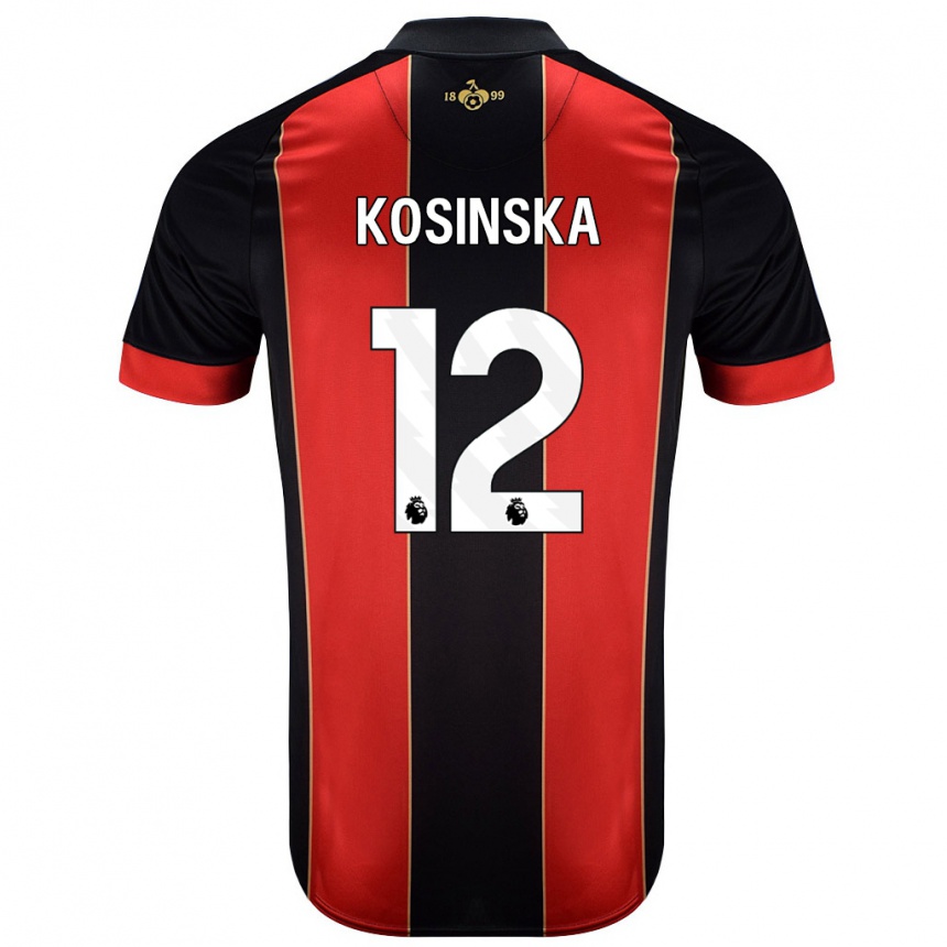 Kids Football Daniela Kosinska #12 Red Black Home Jersey 2024/25 T-Shirt Australia