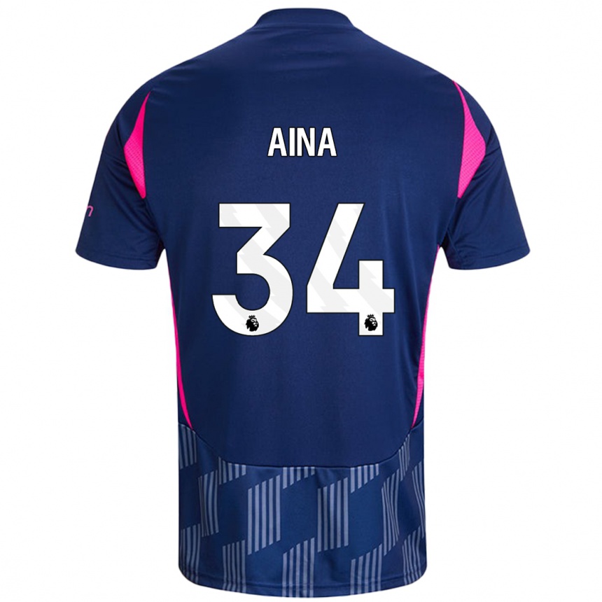 Kids Football Ola Aina #34 Royal Blue Pink Away Jersey 2024/25 T-Shirt Australia