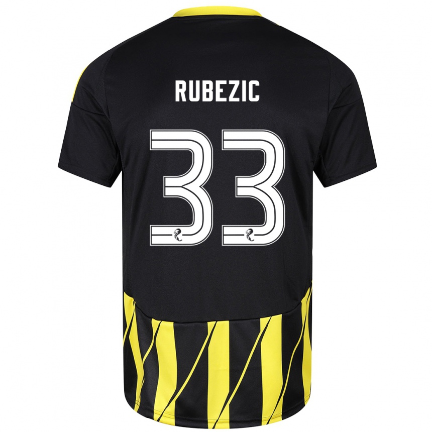 Kids Football Slobodan Rubezic #33 Black Yellow Away Jersey 2024/25 T-Shirt Australia