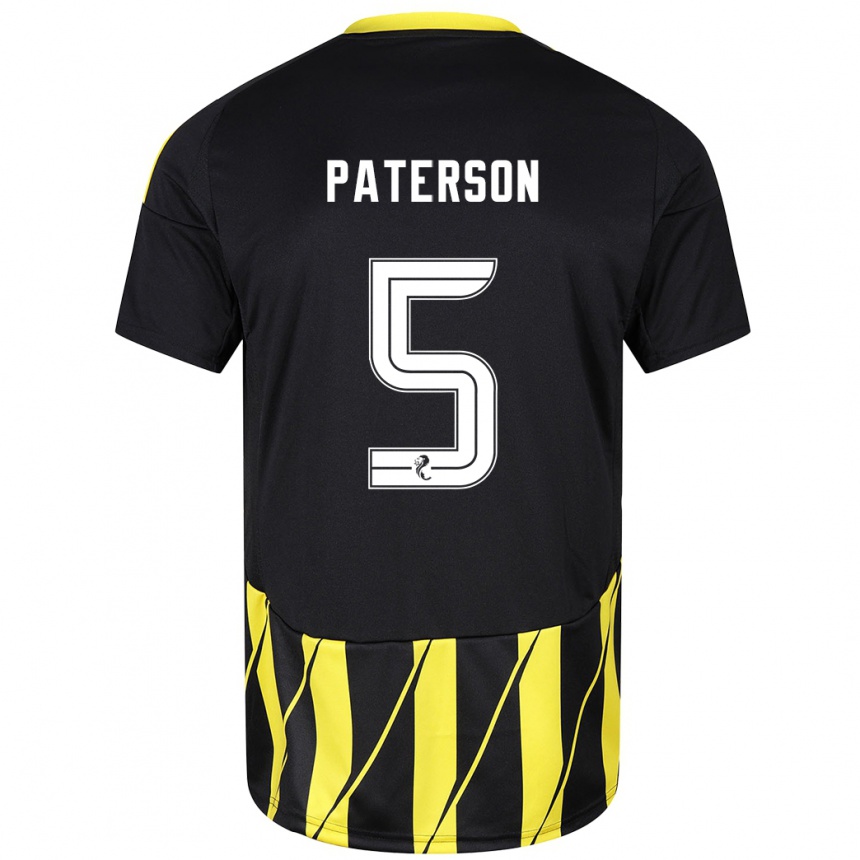 Kids Football Donna Paterson #5 Black Yellow Away Jersey 2024/25 T-Shirt Australia