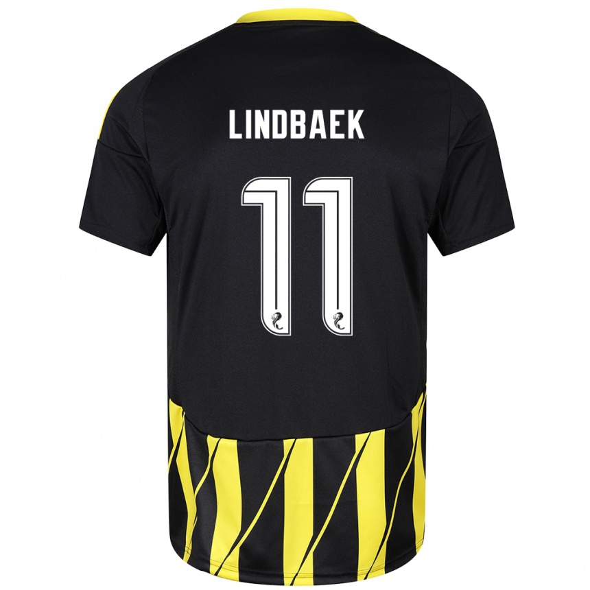 Kids Football Adele Lindbaek #11 Black Yellow Away Jersey 2024/25 T-Shirt Australia