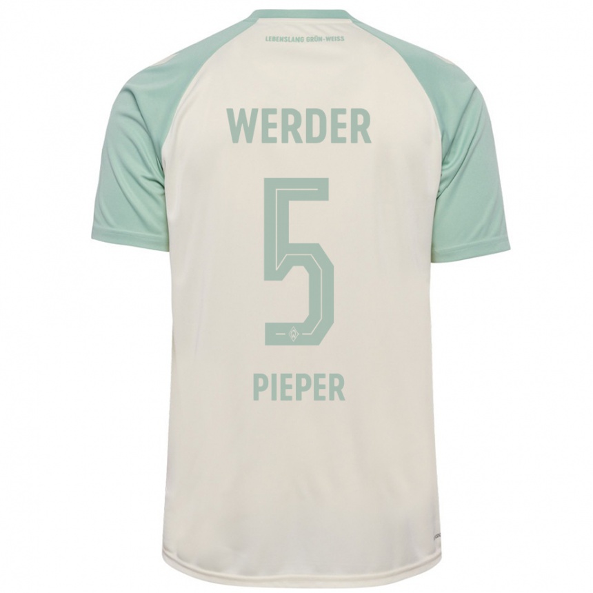 Kids Football Amos Pieper #5 Off-White Light Green Away Jersey 2024/25 T-Shirt Australia