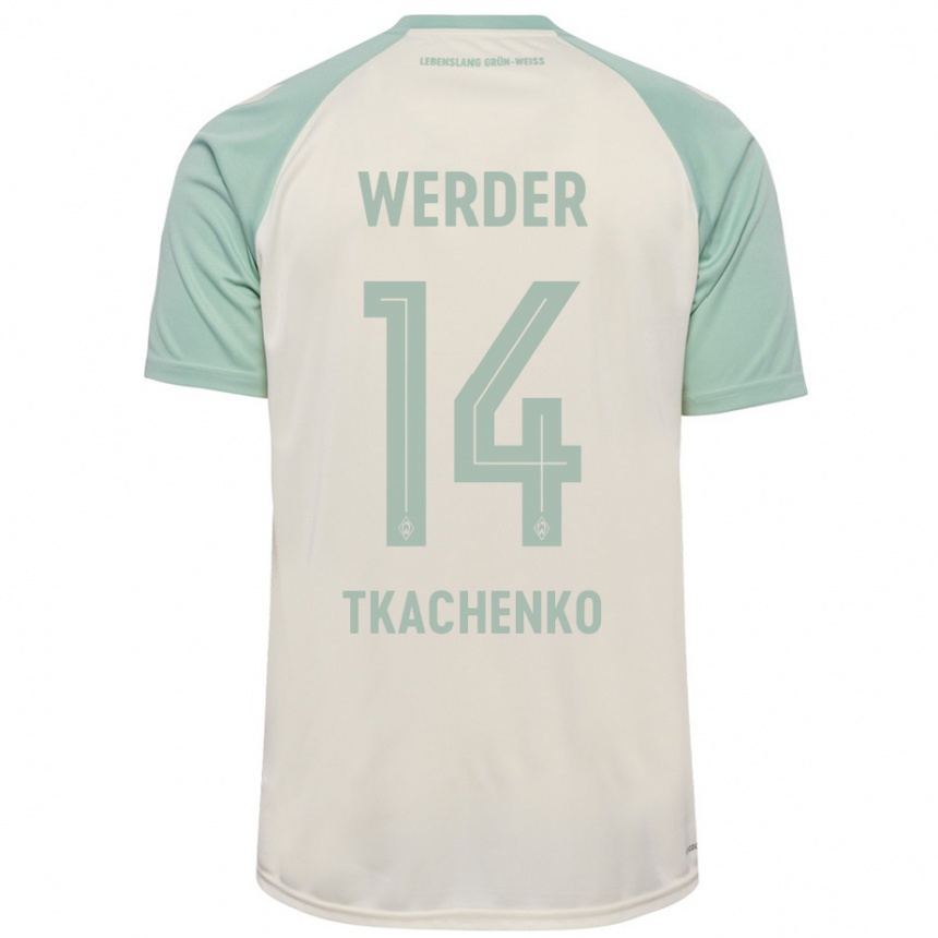 Kids Football Oleksandr Tkachenko #14 Off-White Light Green Away Jersey 2024/25 T-Shirt Australia