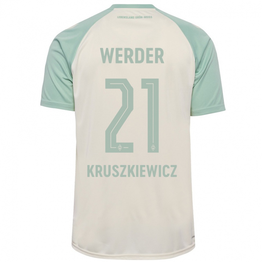 Kids Football Jakub Kruszkiewicz #21 Off-White Light Green Away Jersey 2024/25 T-Shirt Australia