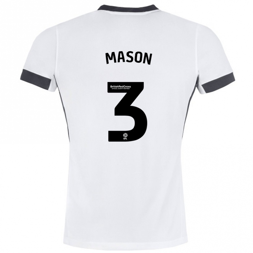 Kids Football Ellie Mason #3 White Black Away Jersey 2024/25 T-Shirt Australia