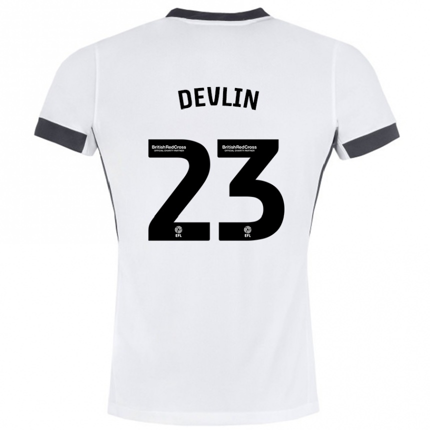 Kids Football Charlotte Devlin #23 White Black Away Jersey 2024/25 T-Shirt Australia