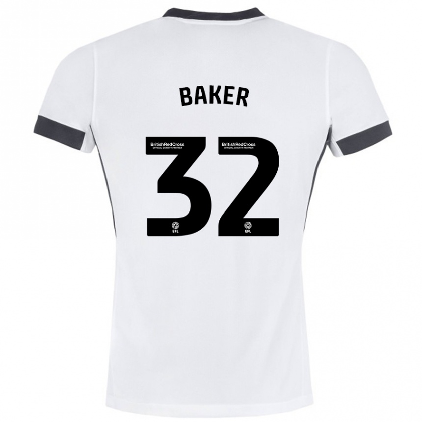 Kids Football Ava Baker #32 White Black Away Jersey 2024/25 T-Shirt Australia