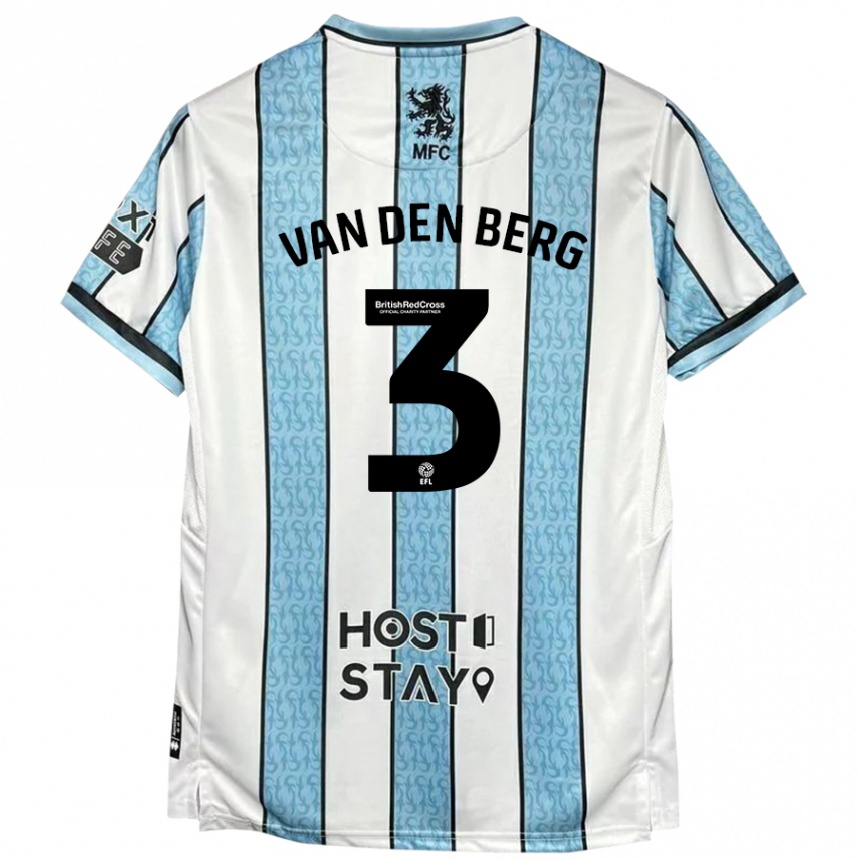 Kids Football Rav Van Den Berg #3 White Blue Away Jersey 2024/25 T-Shirt Australia