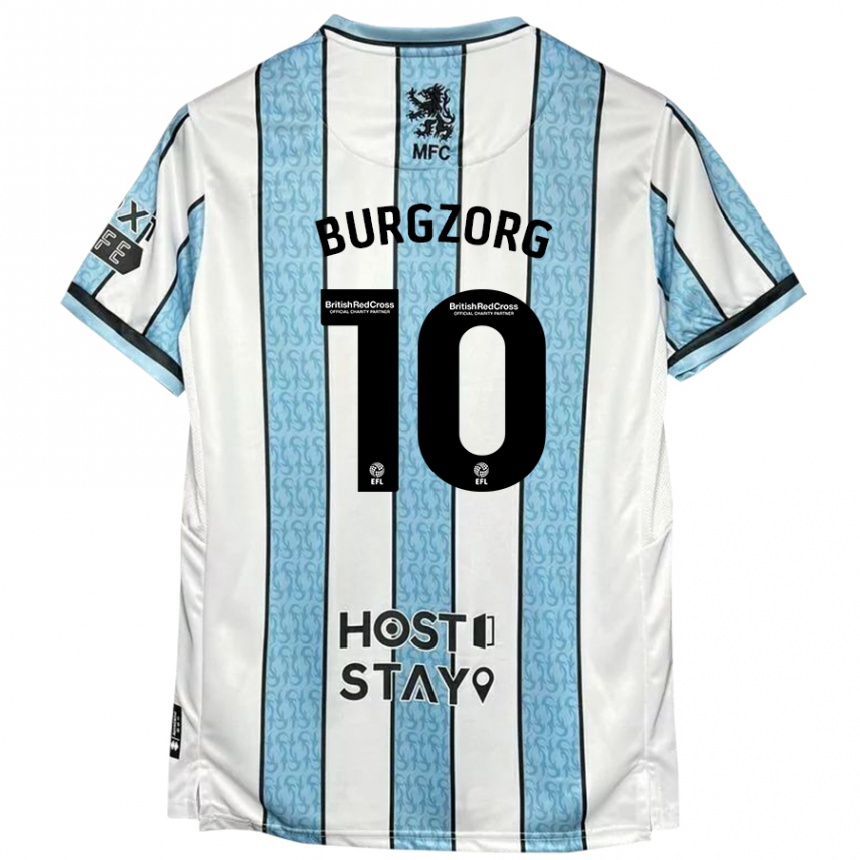 Kids Football Delano Burgzorg #10 White Blue Away Jersey 2024/25 T-Shirt Australia