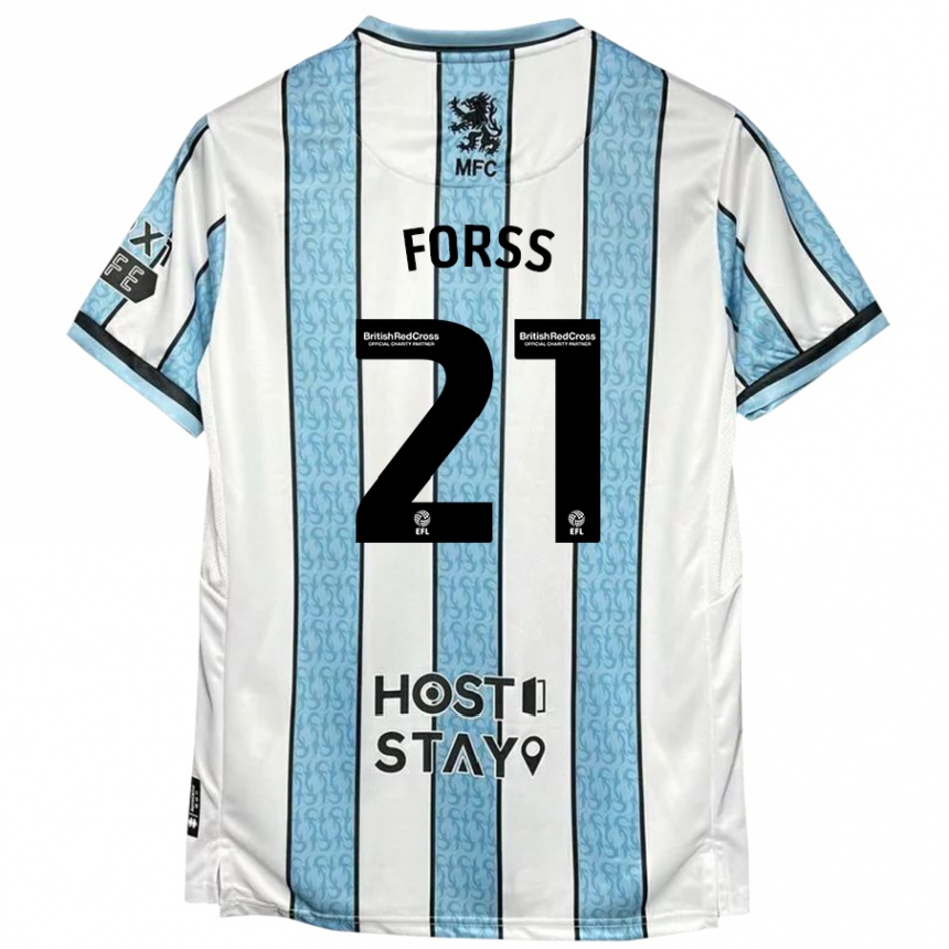 Kids Football Marcus Forss #21 White Blue Away Jersey 2024/25 T-Shirt Australia