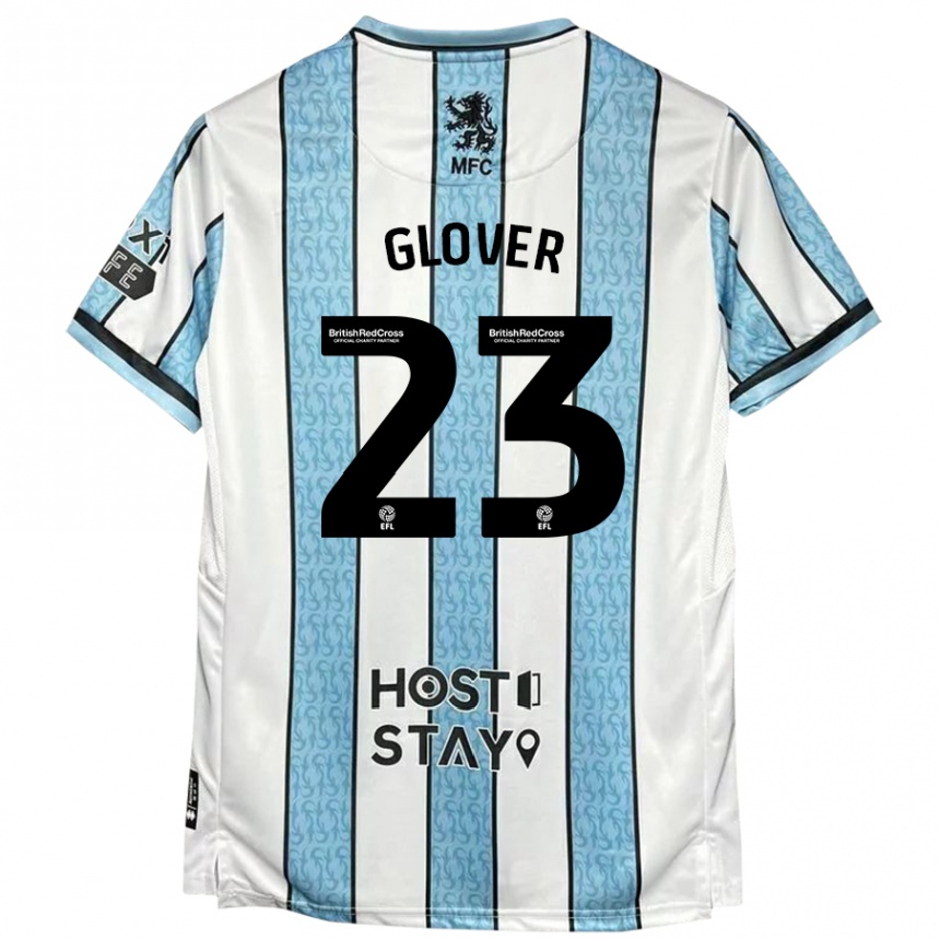 Kids Football Tom Glover #23 White Blue Away Jersey 2024/25 T-Shirt Australia