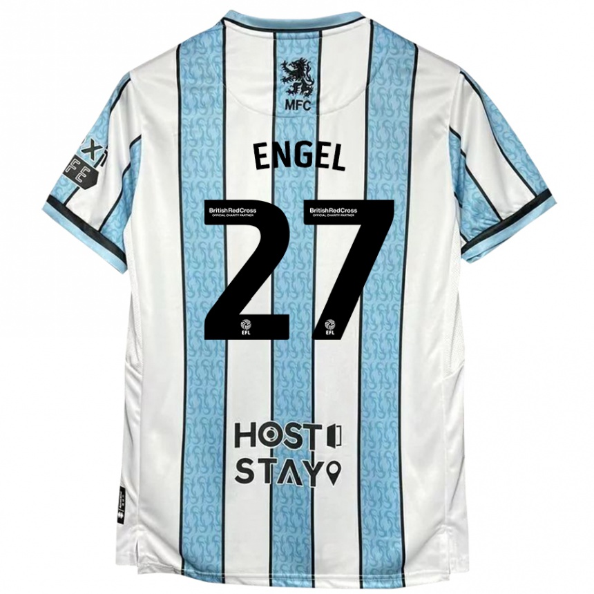 Kids Football Lukas Engel #27 White Blue Away Jersey 2024/25 T-Shirt Australia