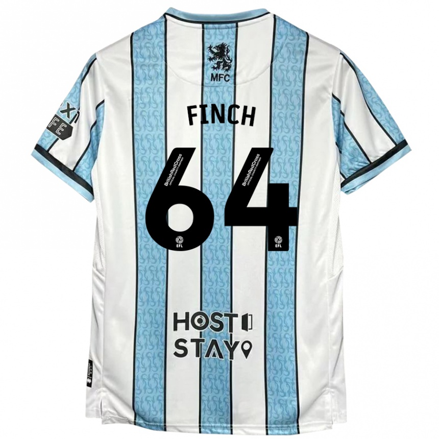 Kids Football Sonny Finch #64 White Blue Away Jersey 2024/25 T-Shirt Australia