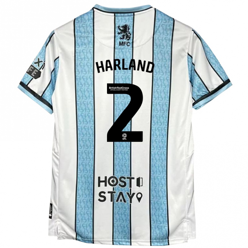 Kids Football Jane Harland #2 White Blue Away Jersey 2024/25 T-Shirt Australia