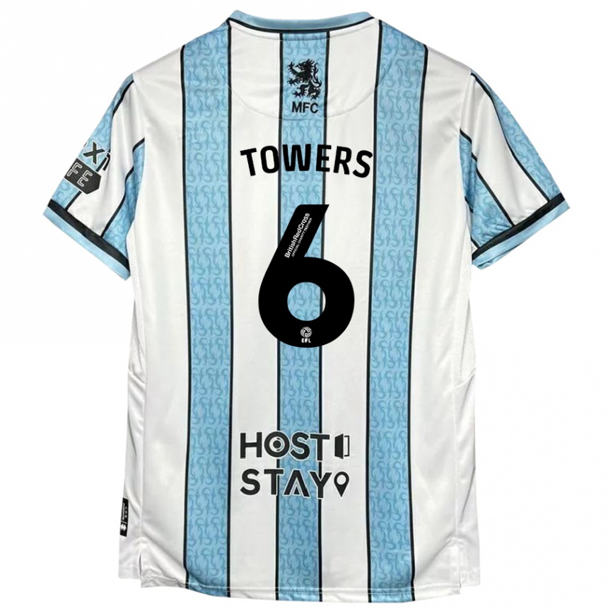 Kids Football Abby Towers #6 White Blue Away Jersey 2024/25 T-Shirt Australia