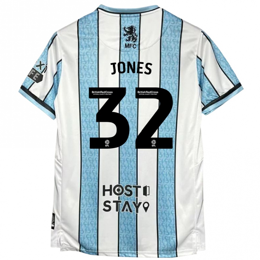 Kids Football Jamie Jones #32 White Blue Away Jersey 2024/25 T-Shirt Australia