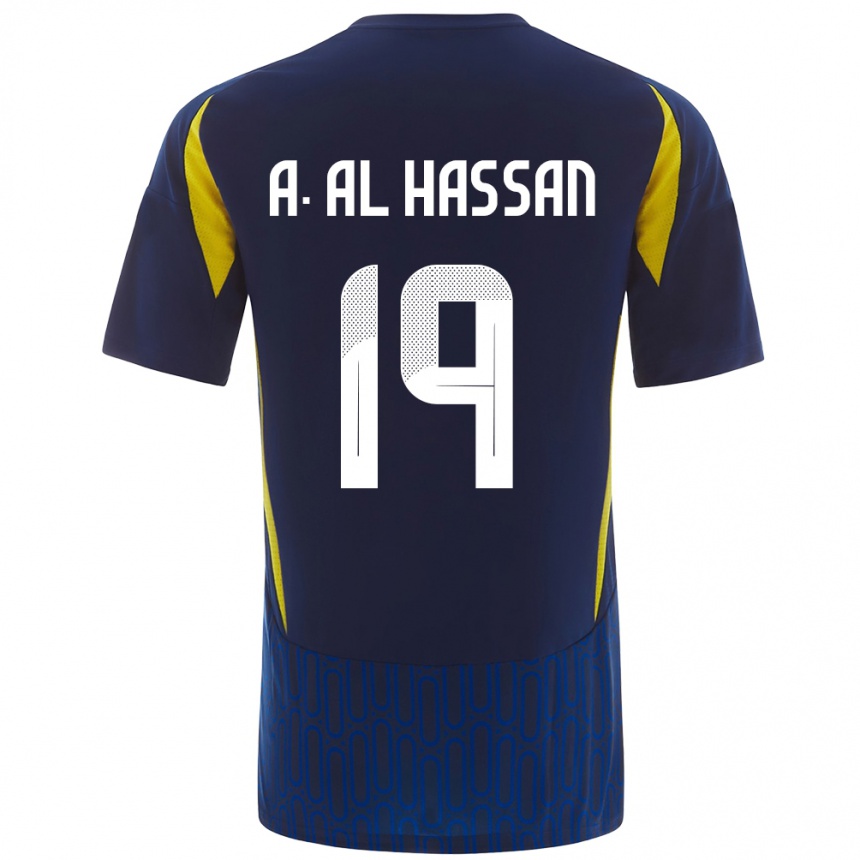 Kids Football Ali Al-Hassan #19 Blue Yellow Away Jersey 2024/25 T-Shirt Australia