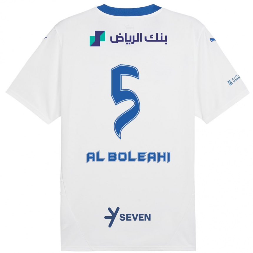 Kids Football Ali Al-Boleahi #5 White Blue Away Jersey 2024/25 T-Shirt Australia