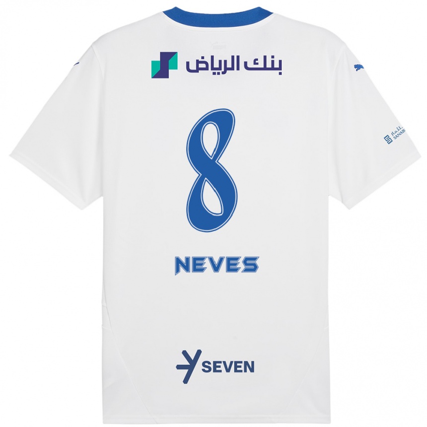 Kids Football Rúben Neves #8 White Blue Away Jersey 2024/25 T-Shirt Australia