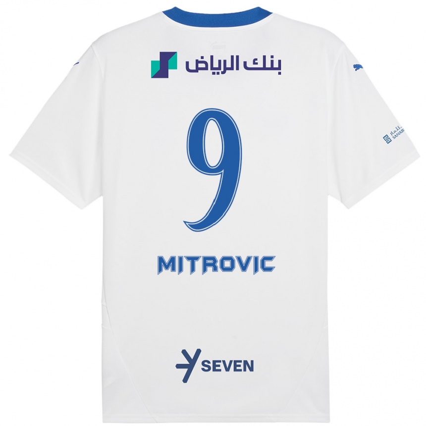 Kids Football Aleksandar Mitrovic #9 White Blue Away Jersey 2024/25 T-Shirt Australia