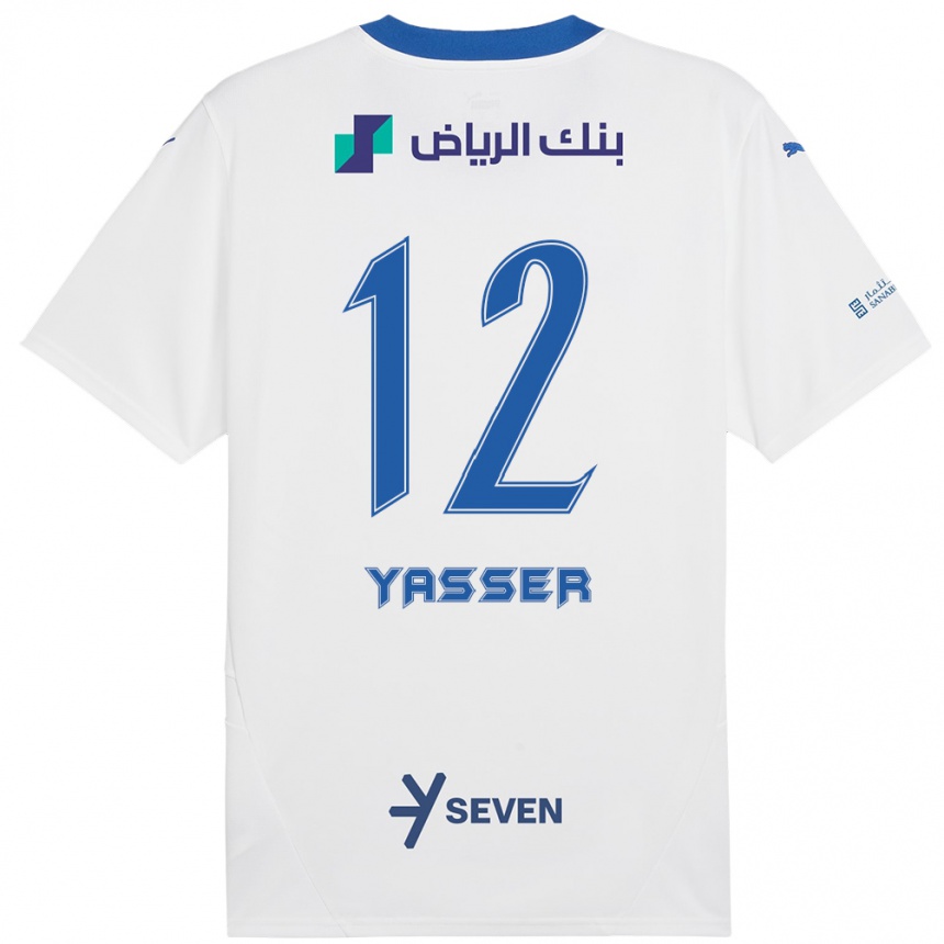 Kids Football Yasser Al-Shahrani #12 White Blue Away Jersey 2024/25 T-Shirt Australia