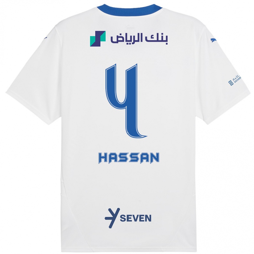 Kids Football Eman Hassan #4 White Blue Away Jersey 2024/25 T-Shirt Australia