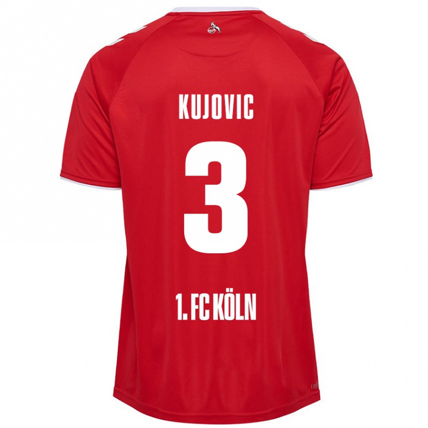 Kids Football Emin Kujovic #3 Red White Away Jersey 2024/25 T-Shirt Australia