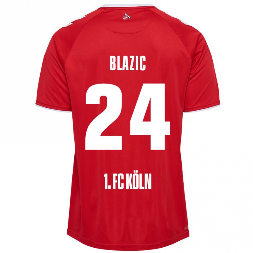 Kids Football Alessandro Blazic #24 Red White Away Jersey 2024/25 T-Shirt Australia