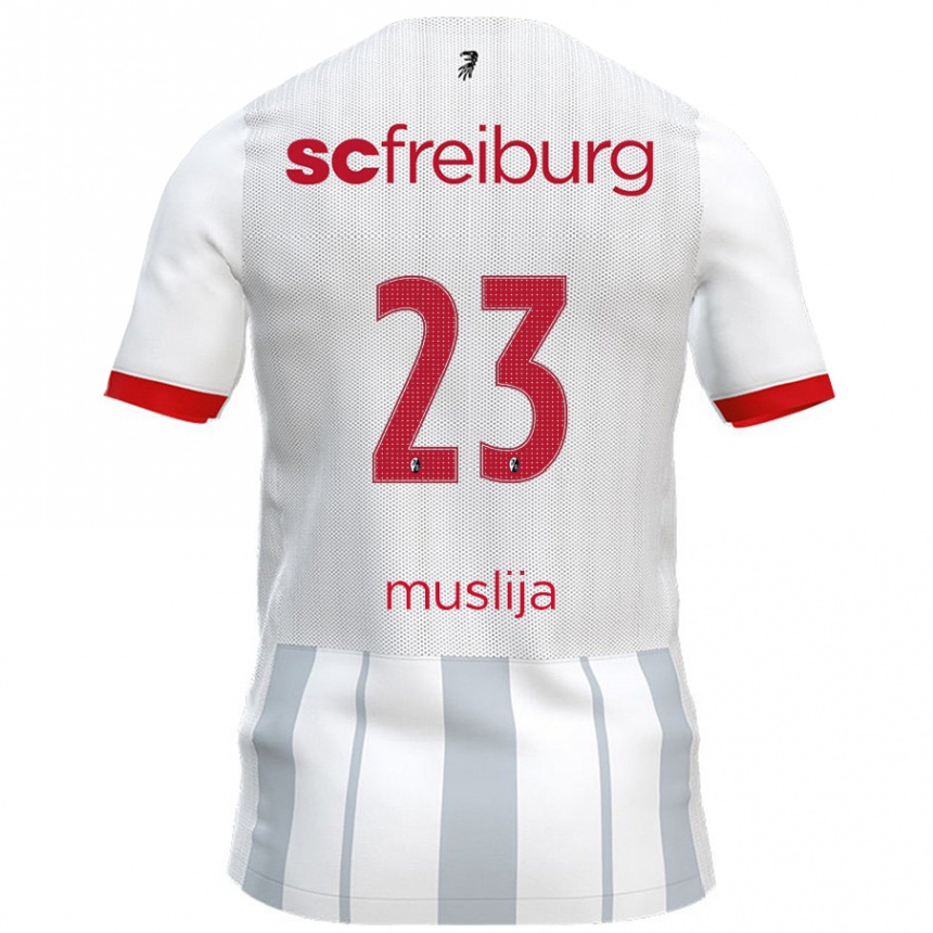 Kids Football Florent Muslija #23 White Grey Away Jersey 2024/25 T-Shirt Australia