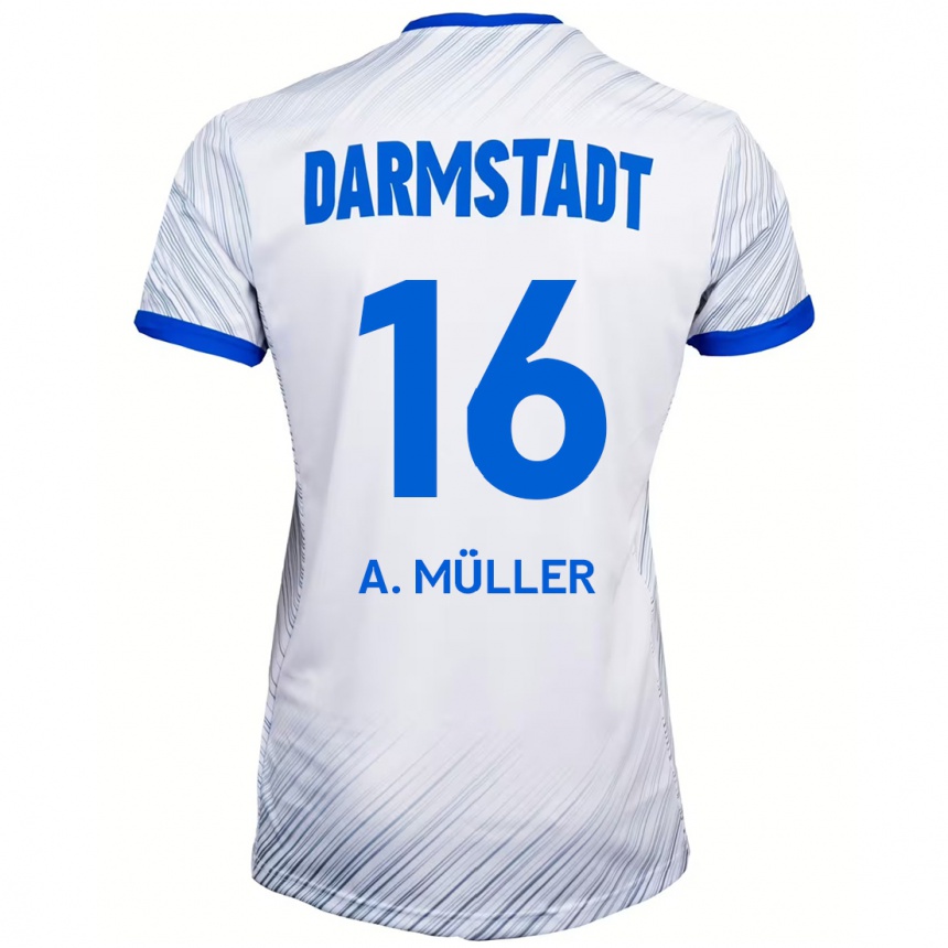 Kids Football Andreas Müller #16 White Blue Away Jersey 2024/25 T-Shirt Australia