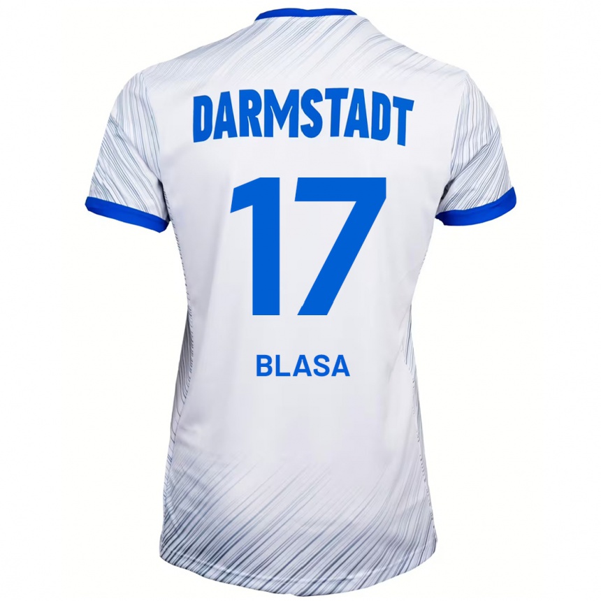 Kids Football Keanu Blasa #17 White Blue Away Jersey 2024/25 T-Shirt Australia