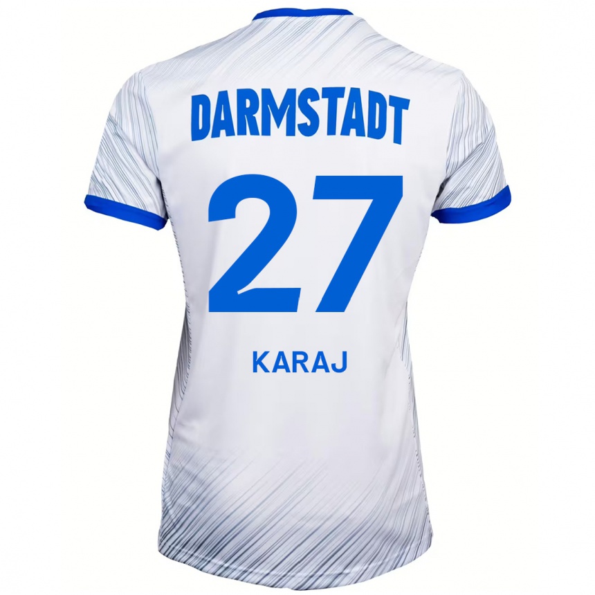 Kids Football Eraldo Karaj #27 White Blue Away Jersey 2024/25 T-Shirt Australia