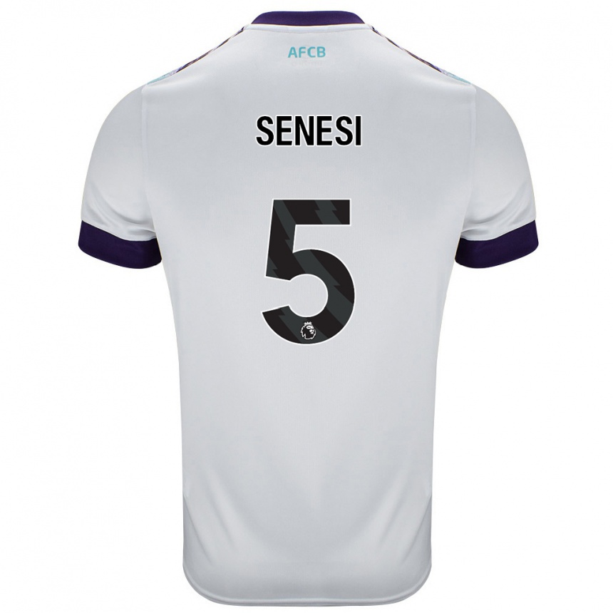 Kids Football Marcos Senesi #5 White Green Purple Away Jersey 2024/25 T-Shirt Australia