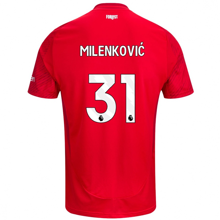 Men Football Nikola Milenković #31 Red White Home Jersey 2024/25 T-Shirt Australia