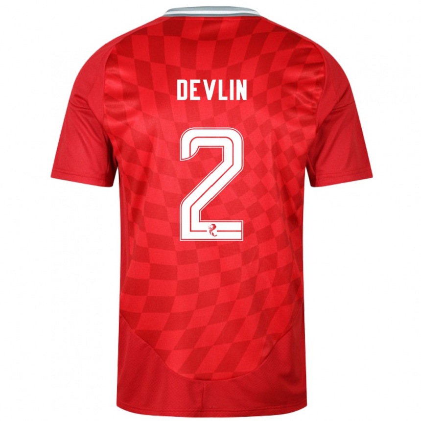 Men Football Nicky Devlin #2 Red Home Jersey 2024/25 T-Shirt Australia