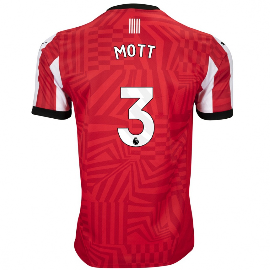 Men Football Millicent Mott #3 Red White Home Jersey 2024/25 T-Shirt Australia