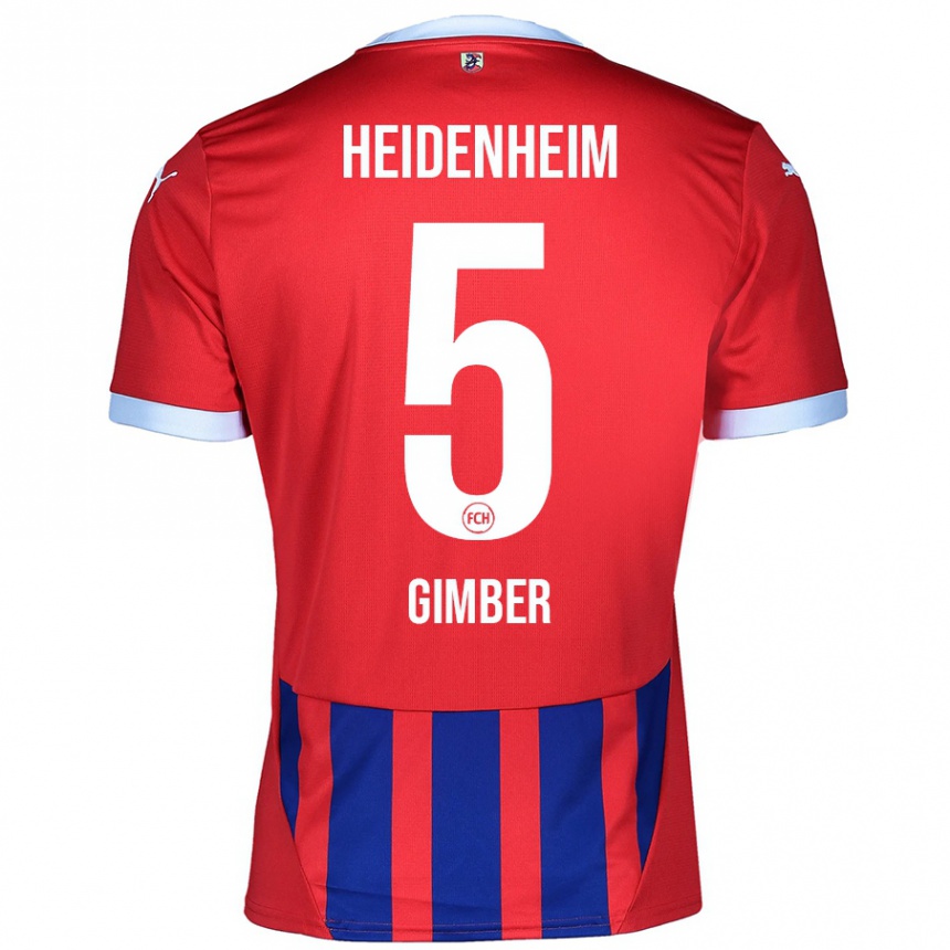 Men Football Benedikt Gimber #5 Red Blue Home Jersey 2024/25 T-Shirt Australia