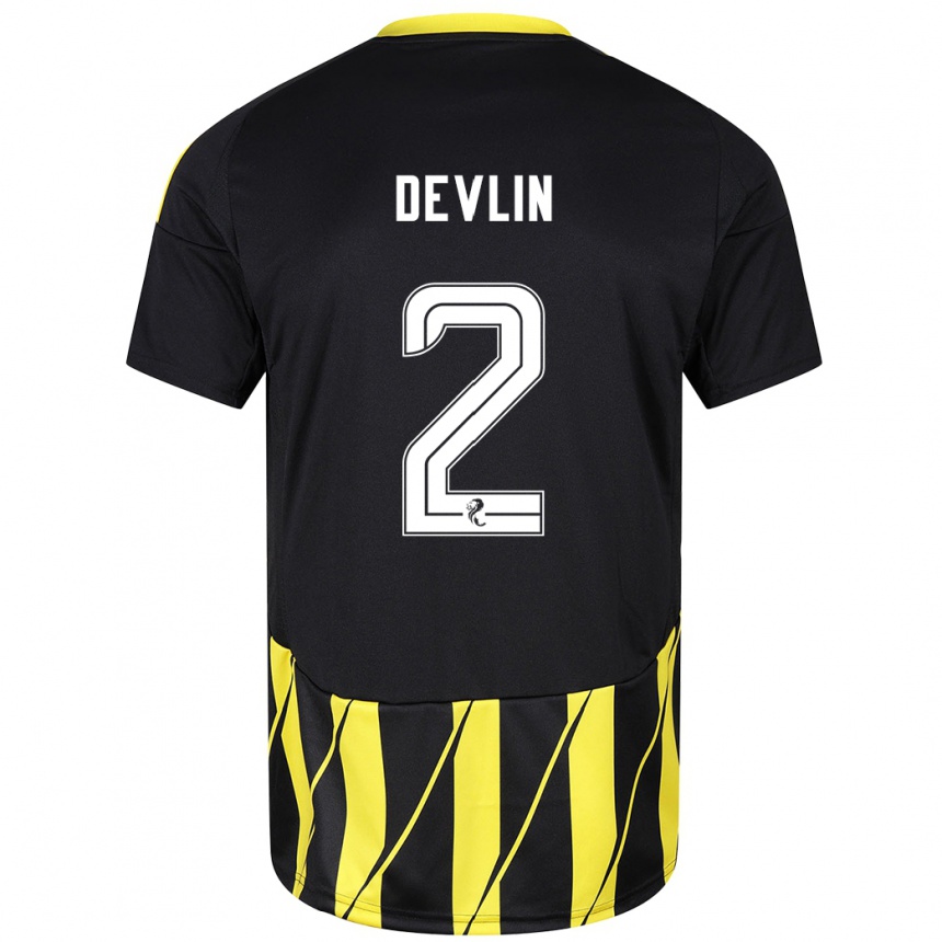 Men Football Nicky Devlin #2 Black Yellow Away Jersey 2024/25 T-Shirt Australia