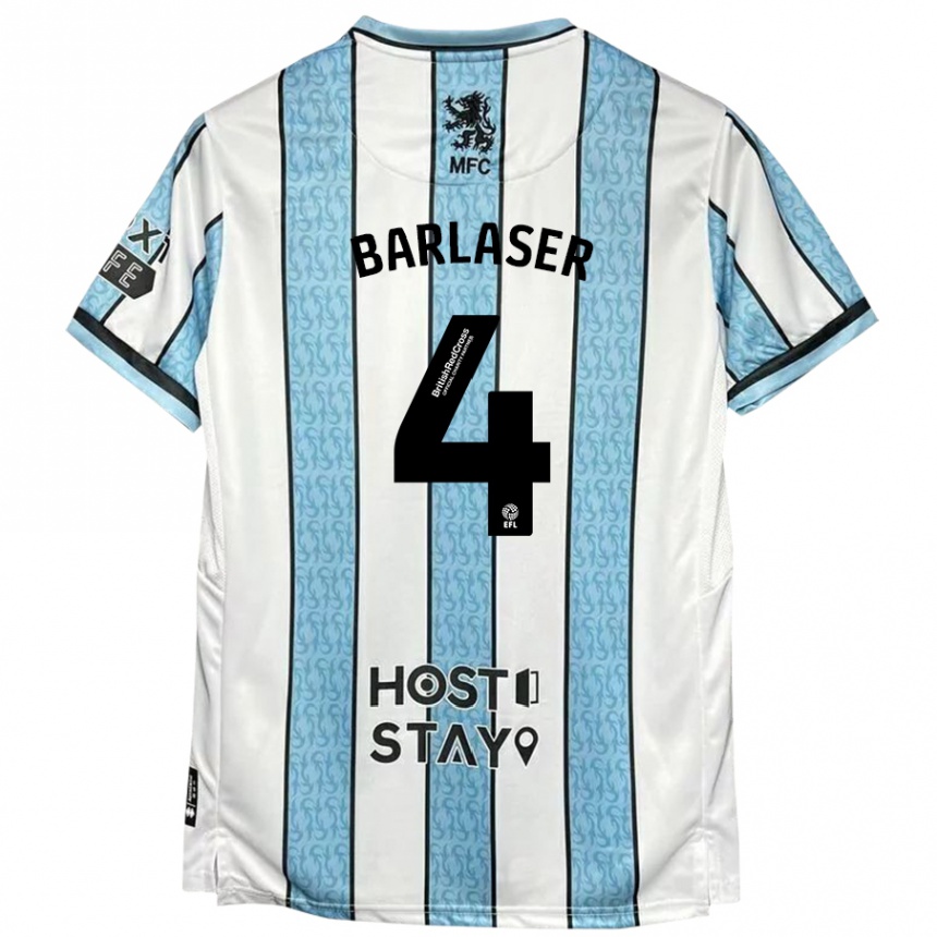 Men Football Dan Barlaser #4 White Blue Away Jersey 2024/25 T-Shirt Australia