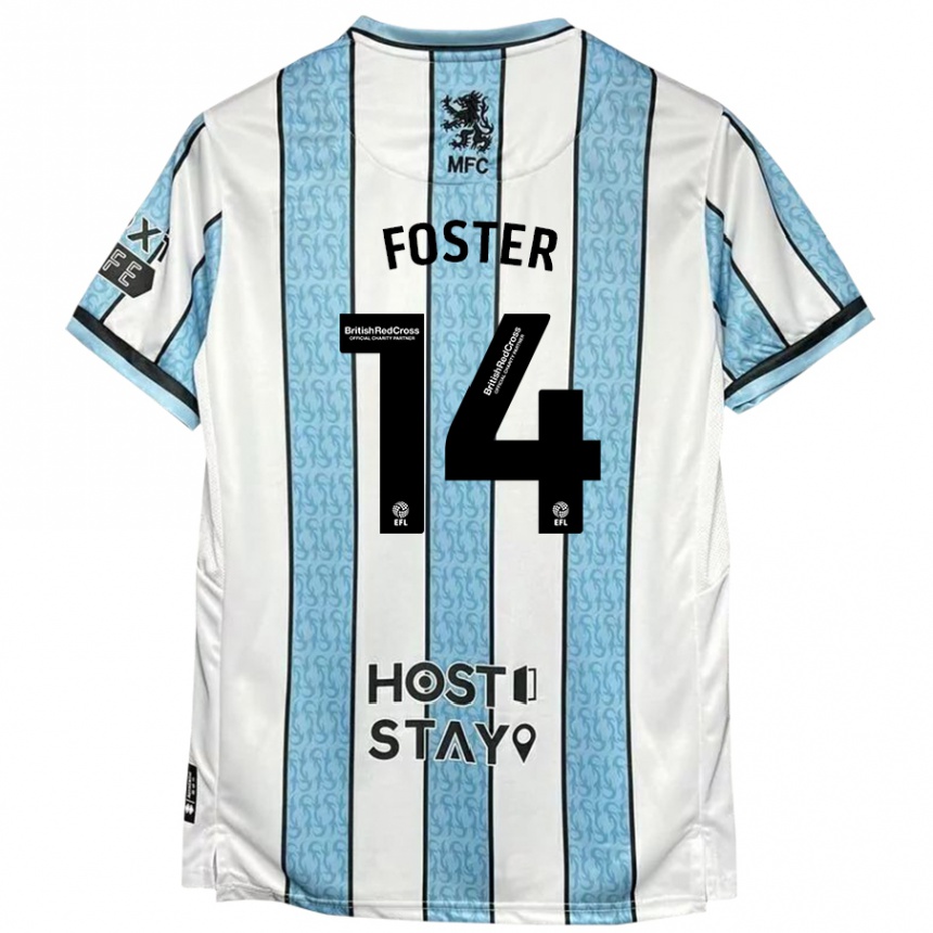 Men Football Emma Foster #14 White Blue Away Jersey 2024/25 T-Shirt Australia