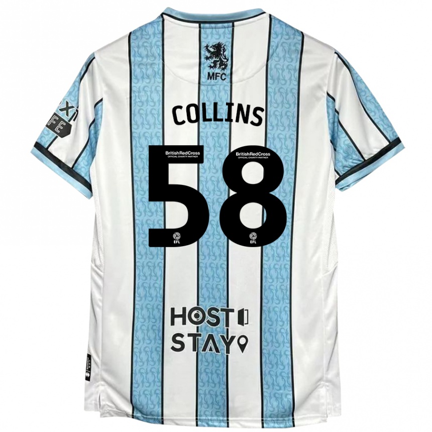 Men Football Sam Collins #58 White Blue Away Jersey 2024/25 T-Shirt Australia