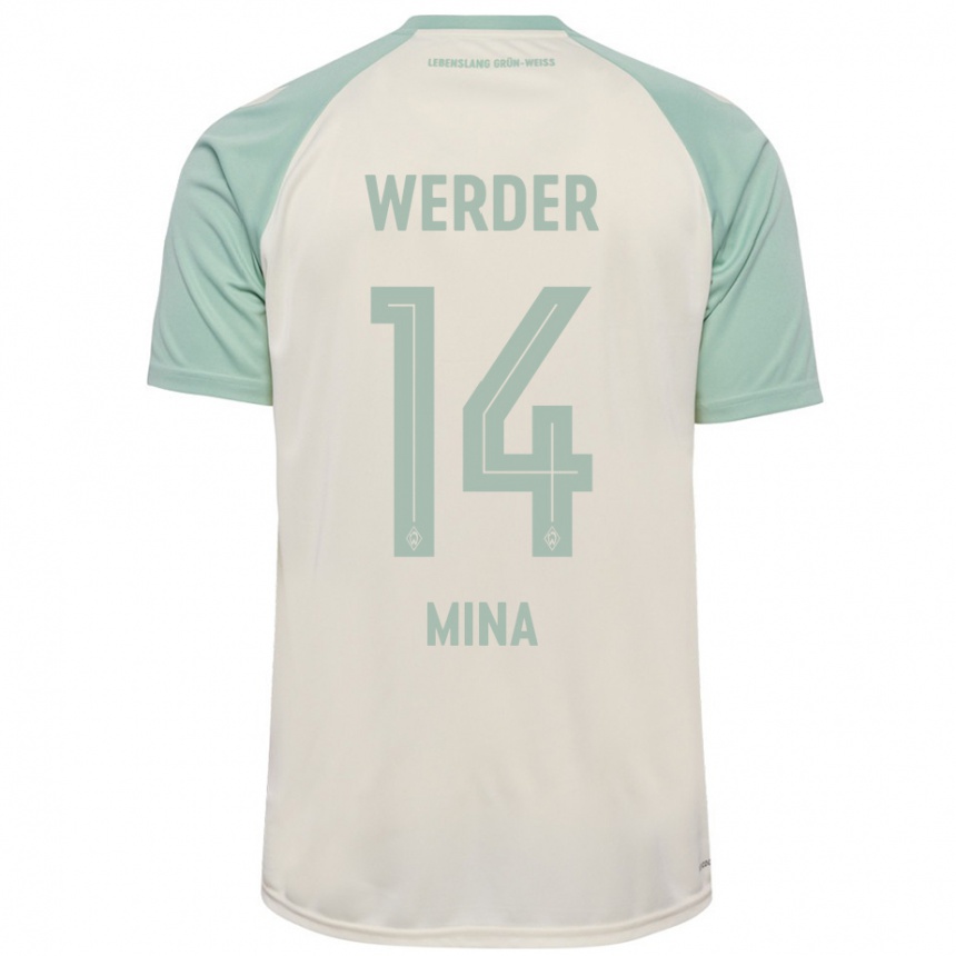 Women Football Johan Mina #14 Off-White Light Green Away Jersey 2024/25 T-Shirt Australia