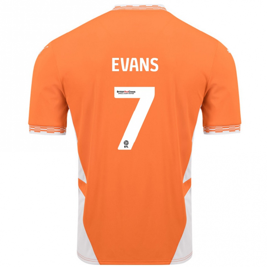 Kids Football Lee Evans #7 Orange White Home Jersey 2024/25 T-Shirt Australia