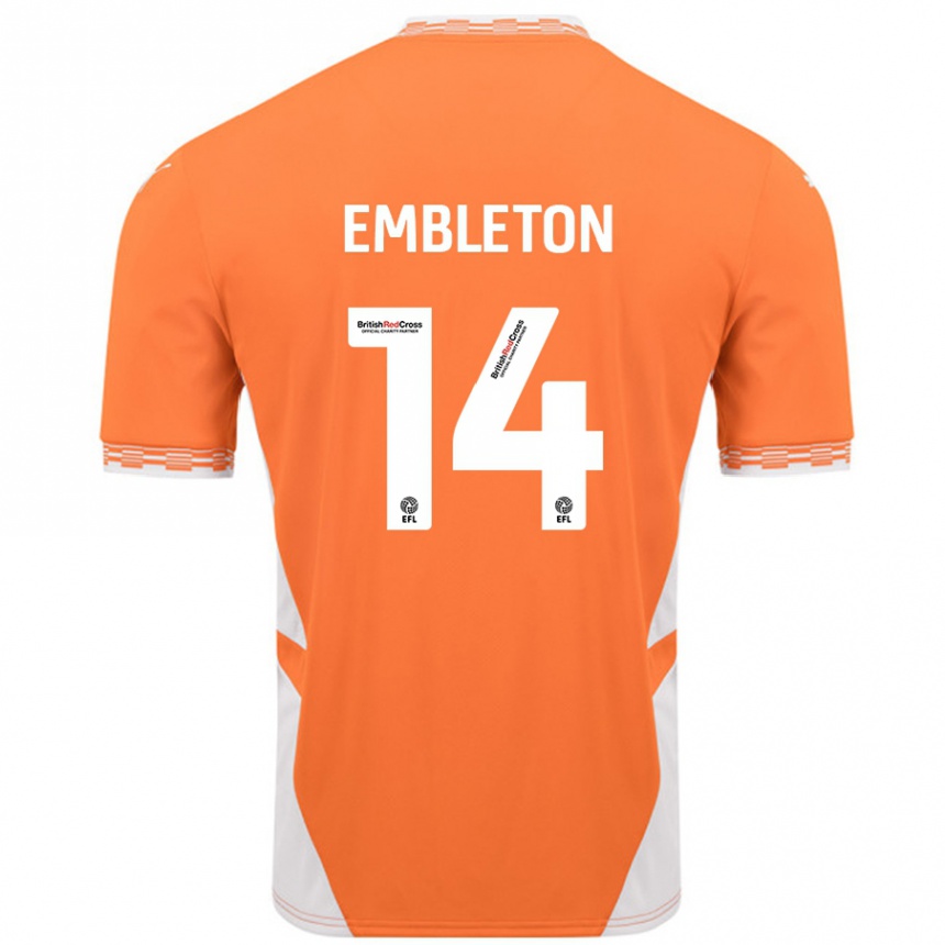 Kids Football Elliot Embleton #14 Orange White Home Jersey 2024/25 T-Shirt Australia