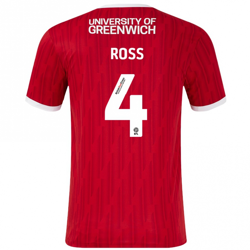 Kids Football Mia Ross #4 Red White Home Jersey 2024/25 T-Shirt Australia