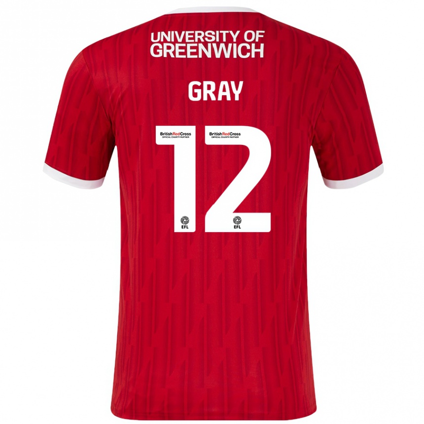 Kids Football Jessica Gray #12 Red White Home Jersey 2024/25 T-Shirt Australia