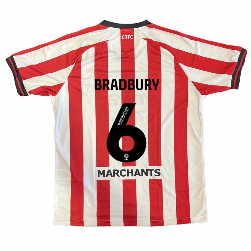 Kids Football Tom Bradbury #6 Red White Home Jersey 2024/25 T-Shirt Australia