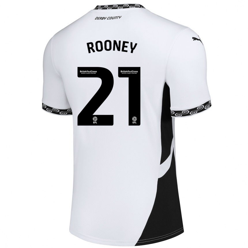 Kids Football Jake Rooney #21 White Black Home Jersey 2024/25 T-Shirt Australia