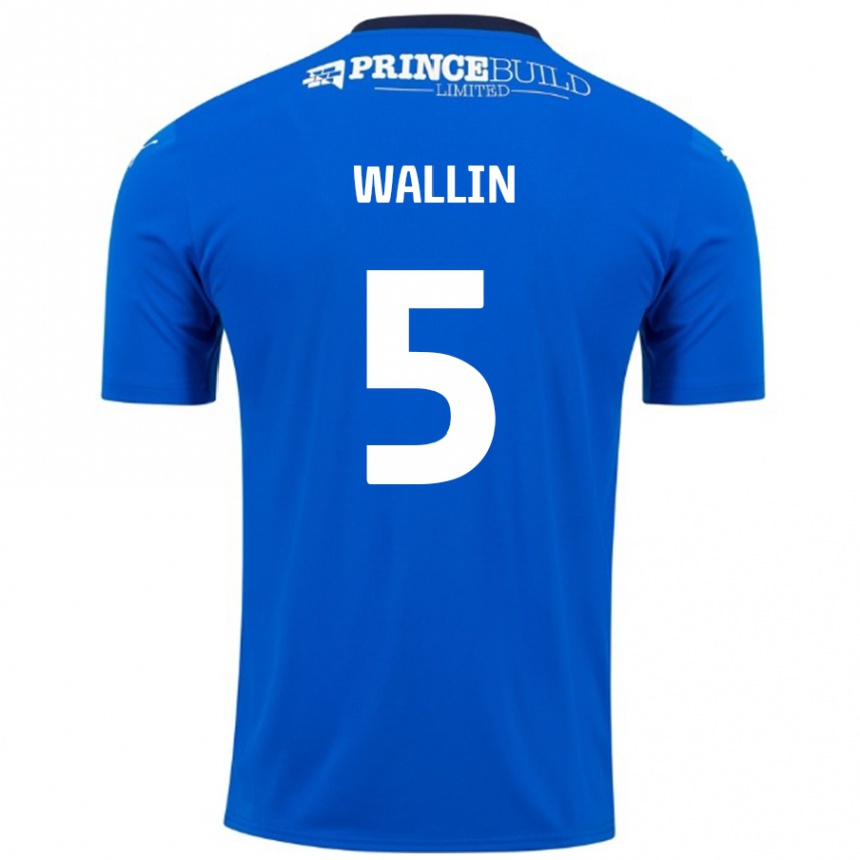 Kids Football Oscar Wallin #5 Blue White Home Jersey 2024/25 T-Shirt Australia