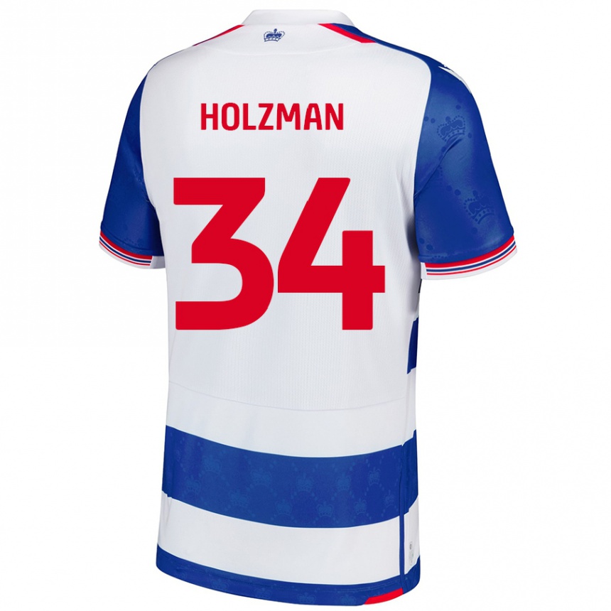 Kids Football Louie Holzman #34 Blue White Home Jersey 2024/25 T-Shirt Australia